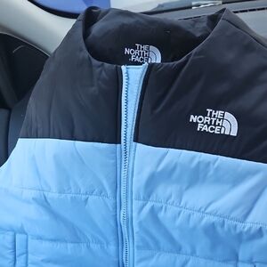 The North Face Black And Light Blue Vest with White Embroidered Logo NWT